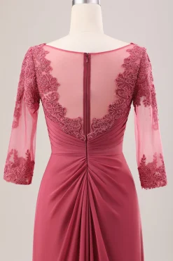 Terracota Uma Linha Scoop Neck Chiffon Vestido Mãe de Noiva com Apliques