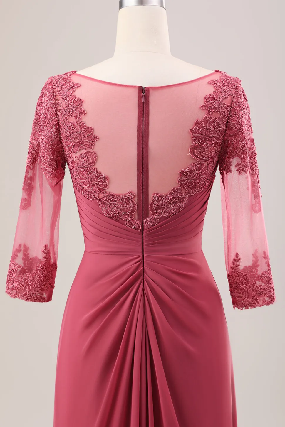 Terracota Uma Linha Scoop Neck Chiffon Vestido Mãe de Noiva com Apliques