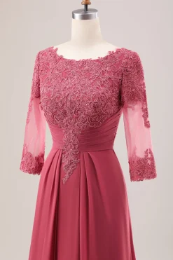 Terracota Uma Linha Scoop Neck Chiffon Vestido Mãe de Noiva com Apliques