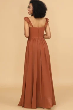 Terracotta Chiffon A-Line Comprimento Comprimento Dama de Honra vestido com ruffles