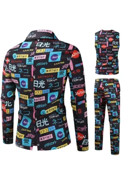 Texto preto impresso Notched lapela ternos de festa dos homens