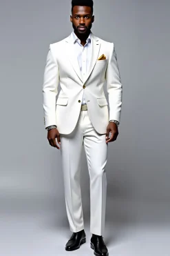 Texturizado Single Breasted Slim Fit 2 peças Fato de Festa branco