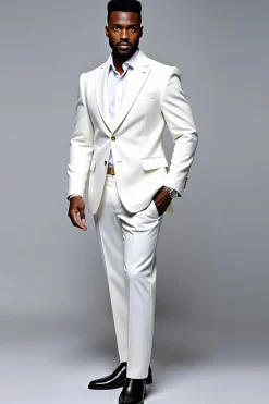 Texturizado Single Breasted Slim Fit 2 peças Fato de Festa branco