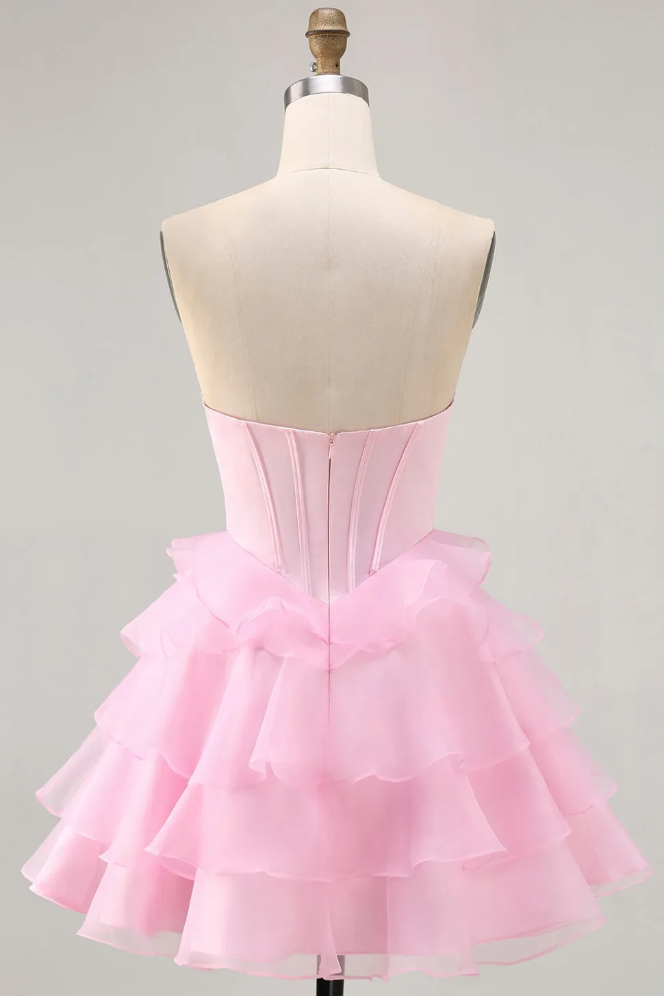 Tiered Beaded A Line Strapless Short Pink Homecoming Dress