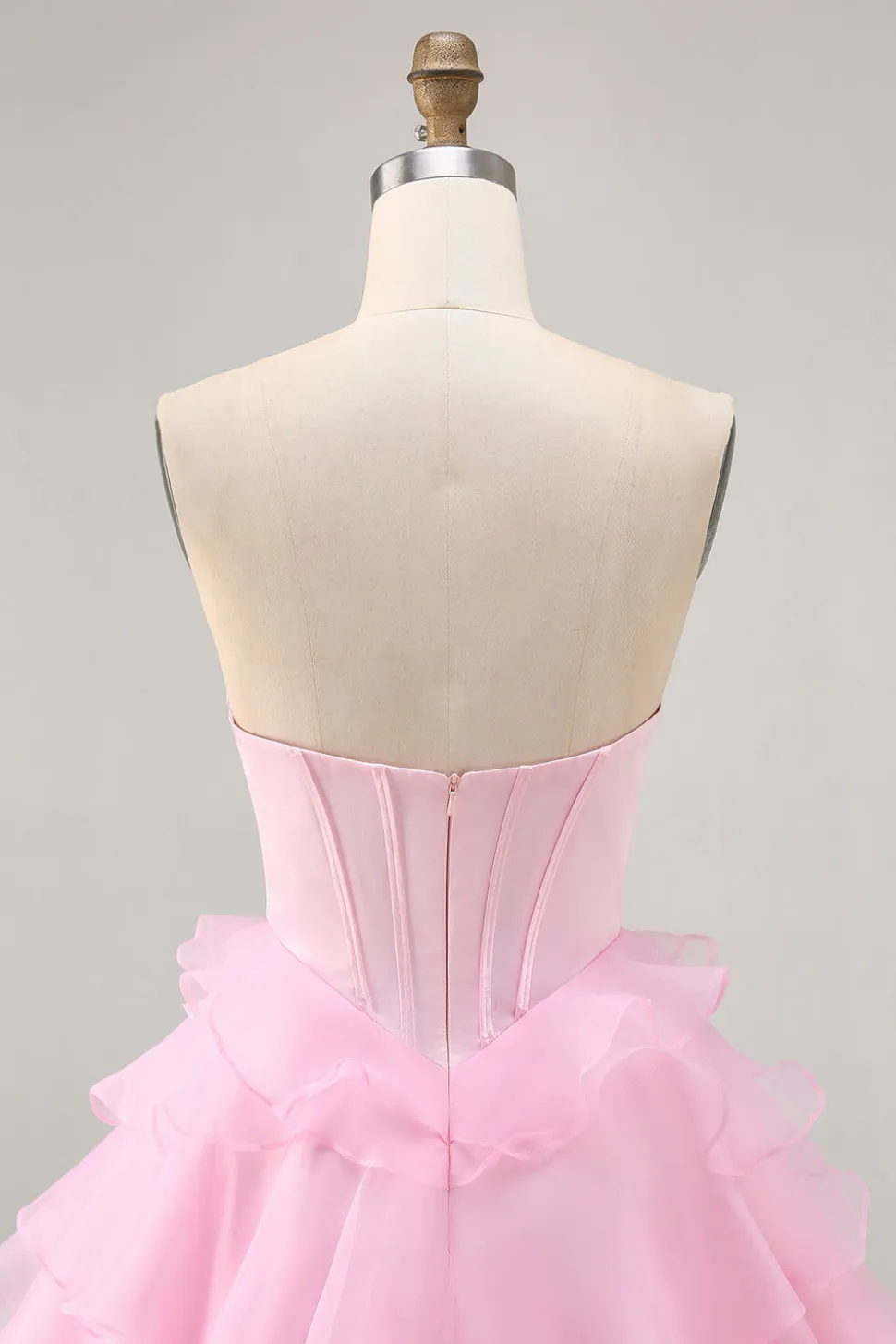 Tiered Beaded A Line Strapless Short Pink Homecoming Dress