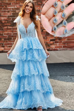 Tiered Tulle Querida Gravata Borboleta Correias Vestido de Baile de Lantejoulas com Acessório