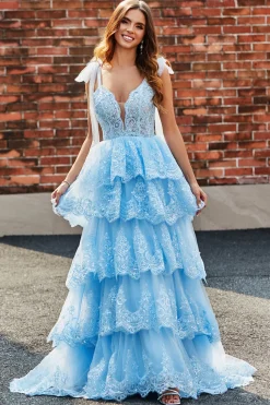 Tiered Tulle Querida Gravata Borboleta Correias Vestido de Baile de Lantejoulas com Apliques