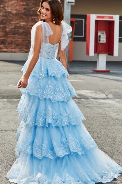 Tiered Tulle Querida Gravata Borboleta Correias Vestido de Baile de Lantejoulas com Apliques