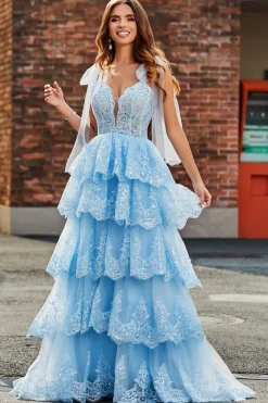 Tiered Tulle Querida Gravata Borboleta Correias Vestido de Baile de Lantejoulas com Apliques