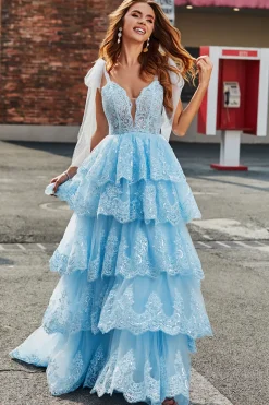 Tiered Tulle Querida Gravata Borboleta Correias Vestido de Baile de Lantejoulas com Apliques