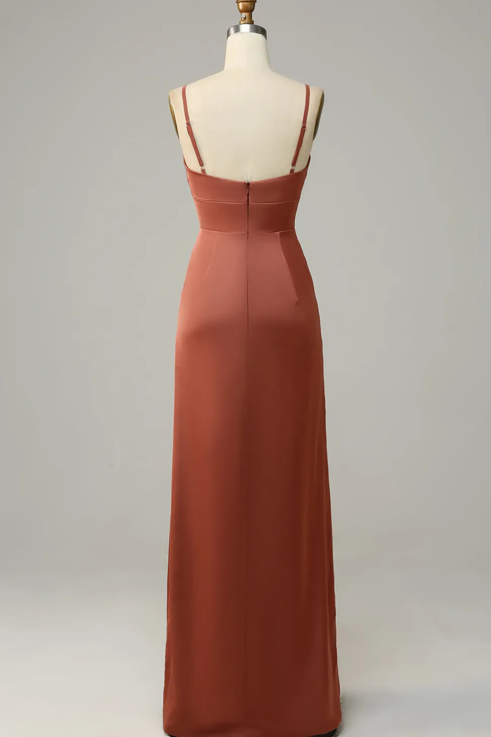 Tijolo Vermelho Espaguete Alças Cetim Vestido de Dama de Honor