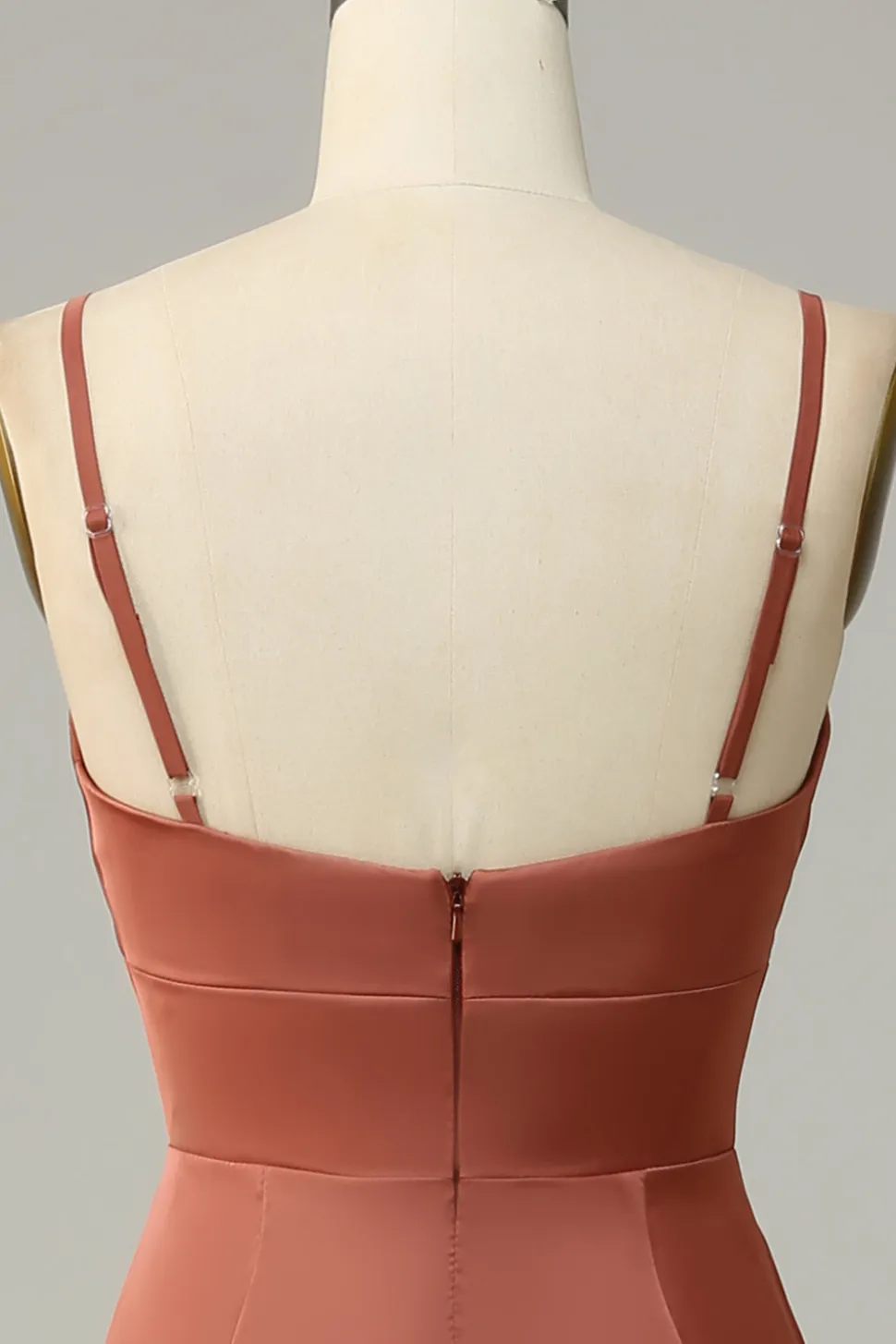 Tijolo Vermelho Espaguete Alças Cetim Vestido de Dama de Honor