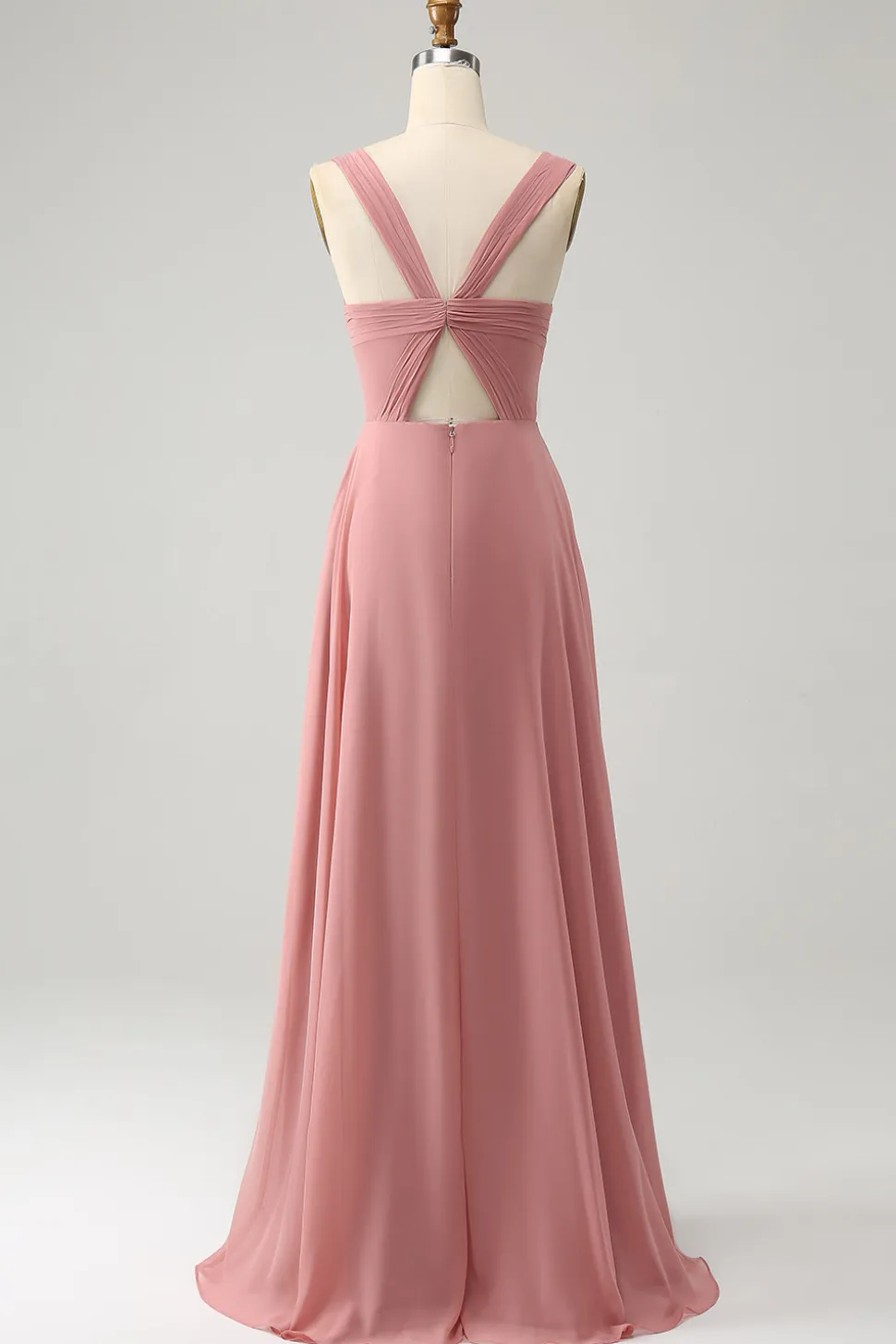 Tijolo Vermelho Uma Linha Esparguete Alças Longo Vestido de Dama de Honra com Fenda