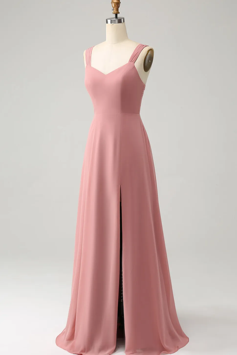 Tijolo Vermelho Uma Linha Esparguete Alças Longo Vestido de Dama de Honra com Fenda