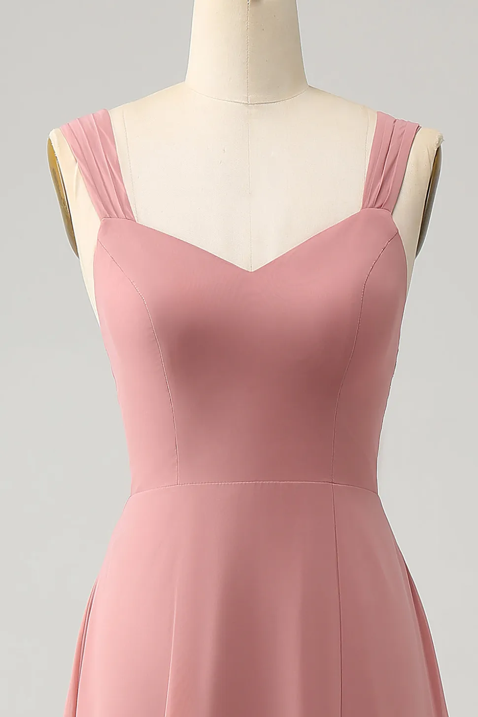 Tijolo Vermelho Uma Linha Esparguete Alças Longo Vestido de Dama de Honra com Fenda