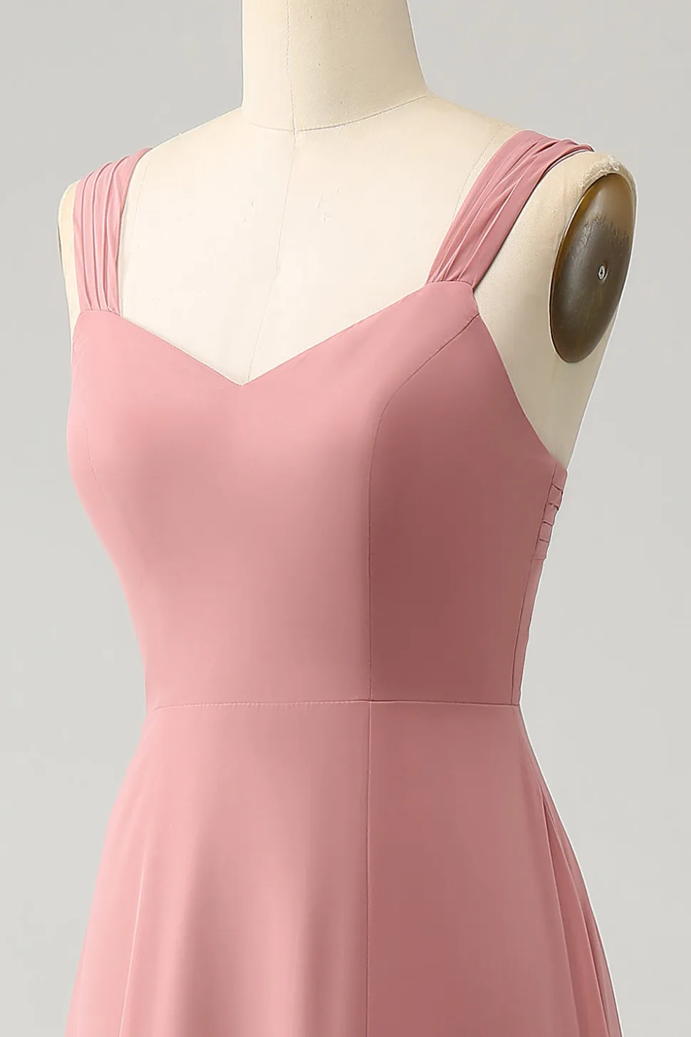 Tijolo Vermelho Uma Linha Esparguete Alças Longo Vestido de Dama de Honra com Fenda