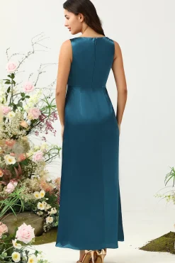 Tinta Azul Cetim Vestido de Dama de Honor