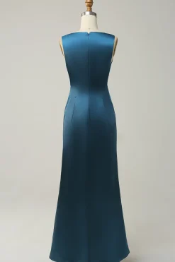 Tinta Azul Cetim Vestido de Dama de Honor