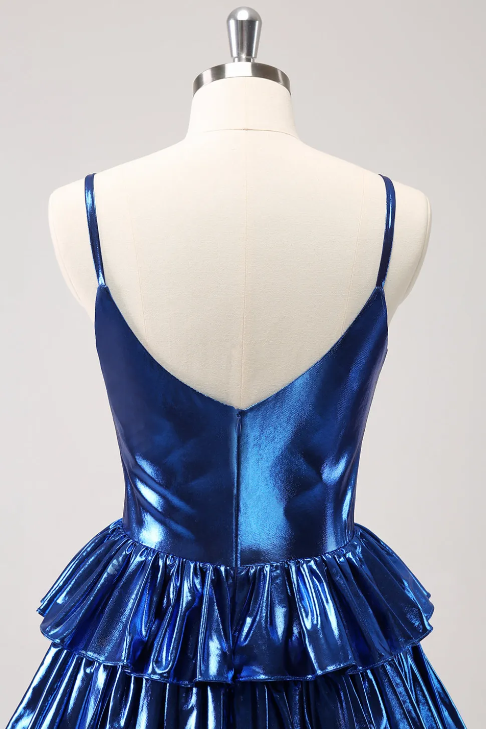 Tinta Azul Esparguete Correias Uma Linha Tiered Vestido Curto Homecoming