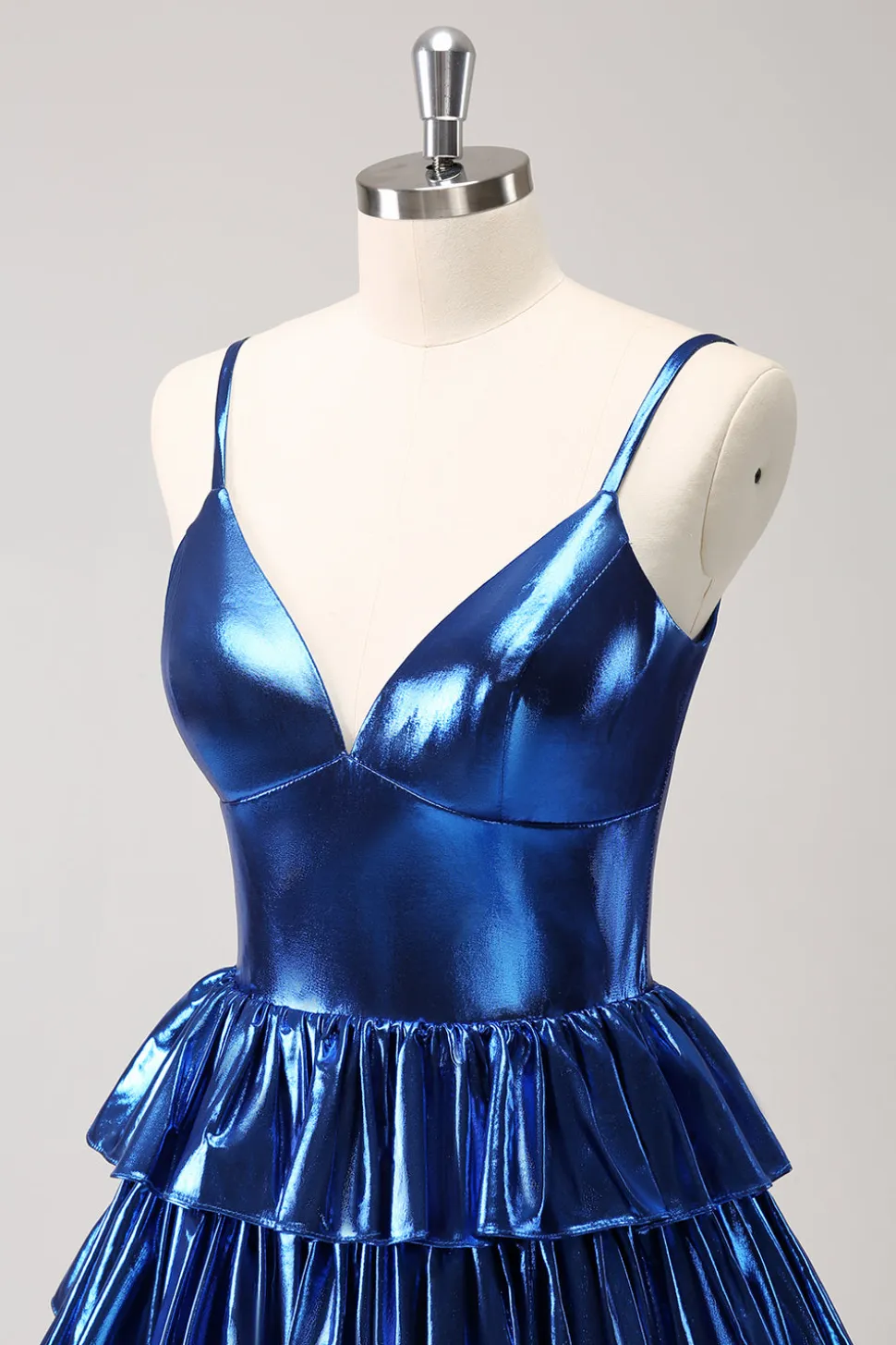 Tinta Azul Esparguete Correias Uma Linha Tiered Vestido Curto Homecoming