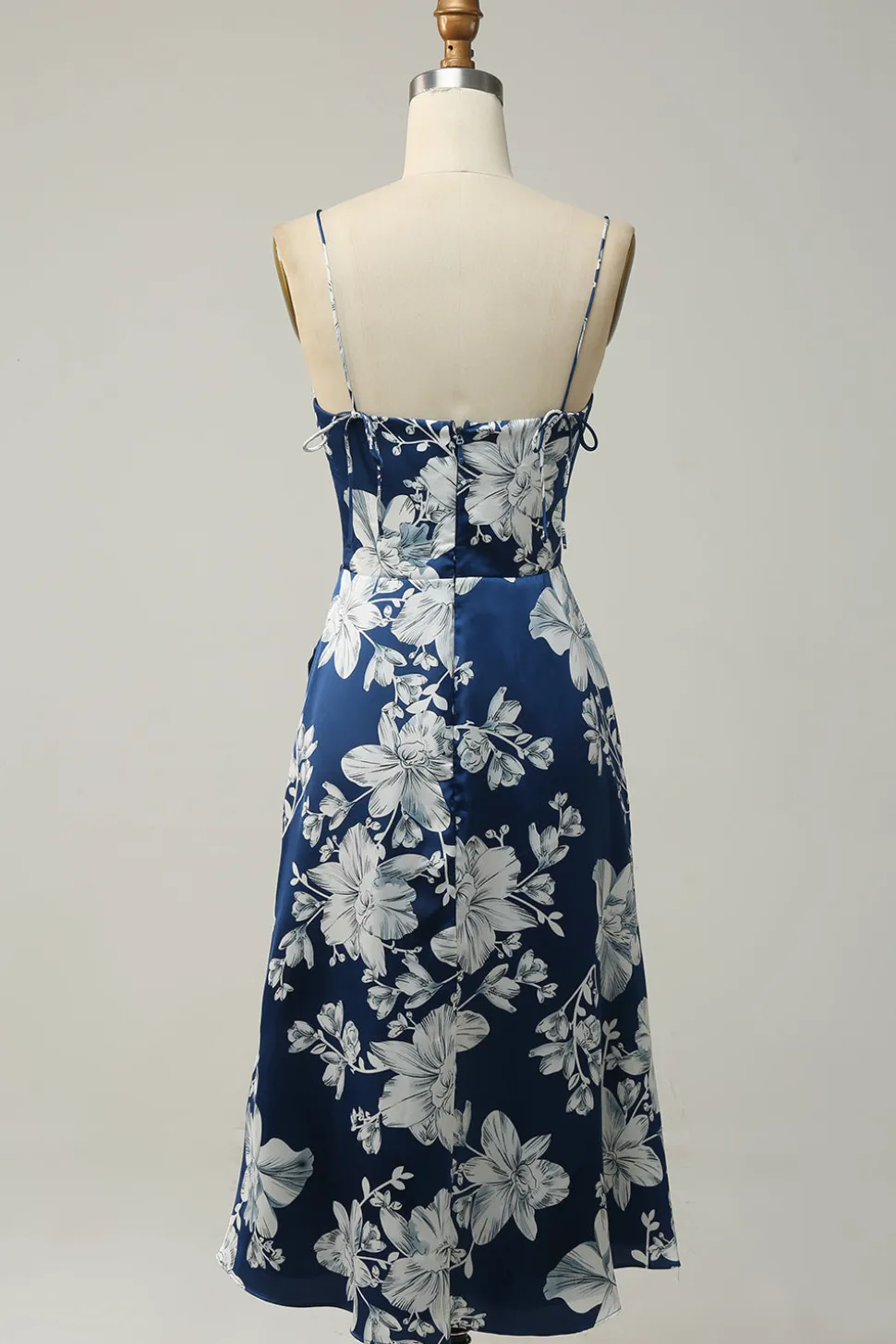 Tinta Azul Floral Tea-Length Vestido Madrinha