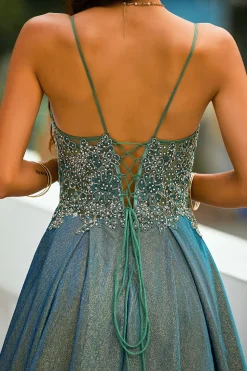 Tiras de espaguete cinza escuro Glitter longo vestido de baile