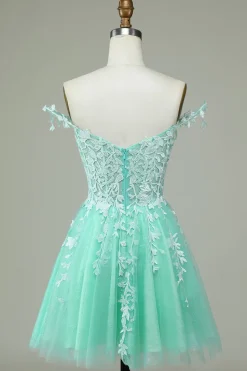 Tiras de espaguete da marinha curto vestido de homecoming com apliques