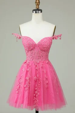 Tiras de espaguete da marinha curto vestido de homecoming com apliques
