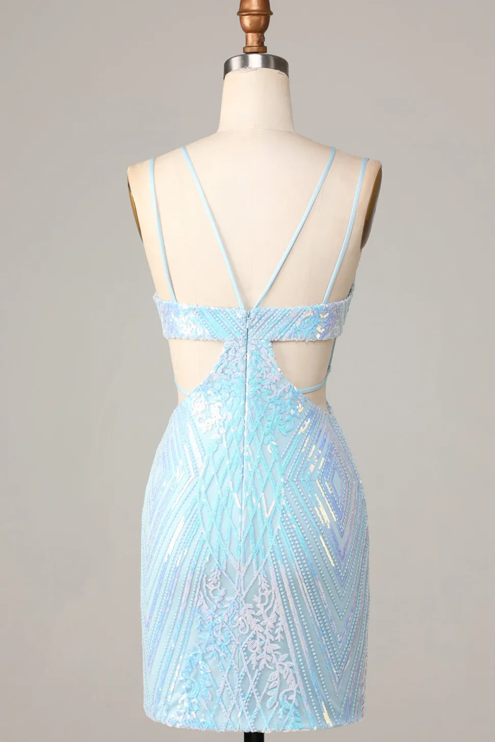 Tão deslumbrante Bodycon Esparguete Correias Blue Sequins Short Homecoming Dress