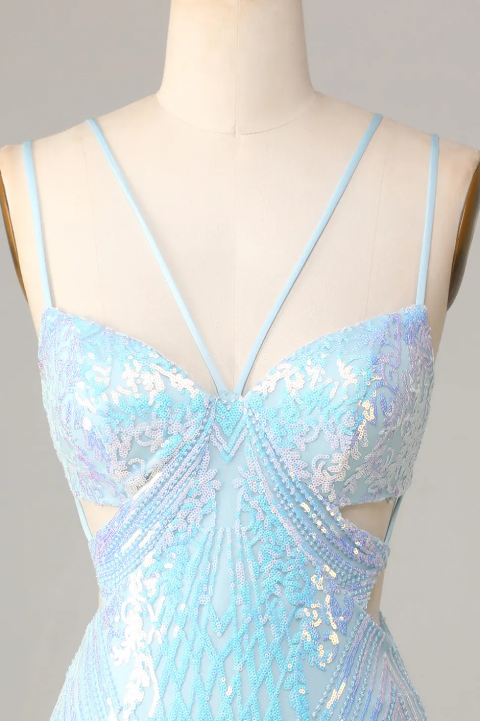 Tão deslumbrante Bodycon Esparguete Correias Blue Sequins Short Homecoming Dress