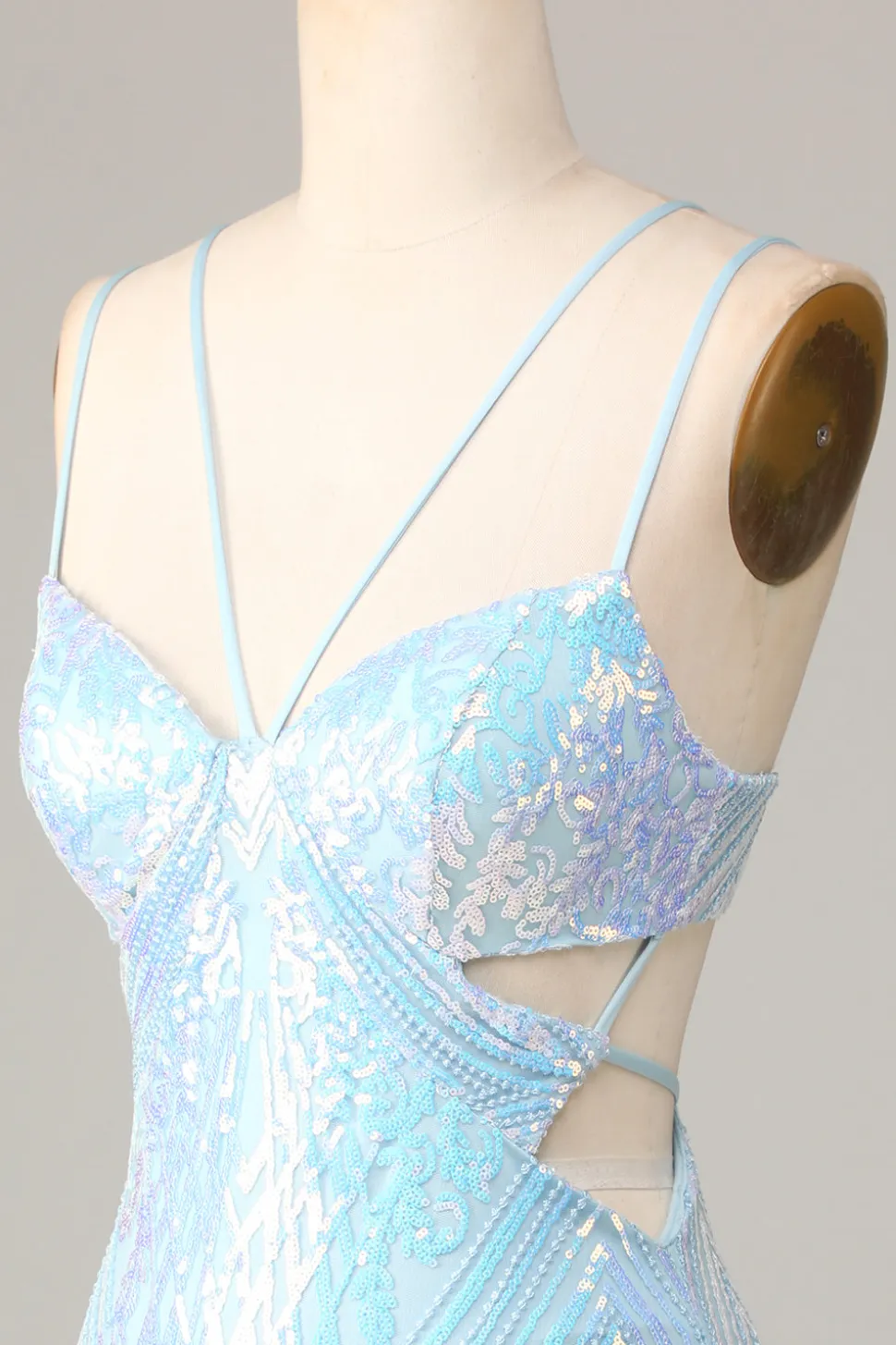 Tão deslumbrante Bodycon Esparguete Correias Blue Sequins Short Homecoming Dress
