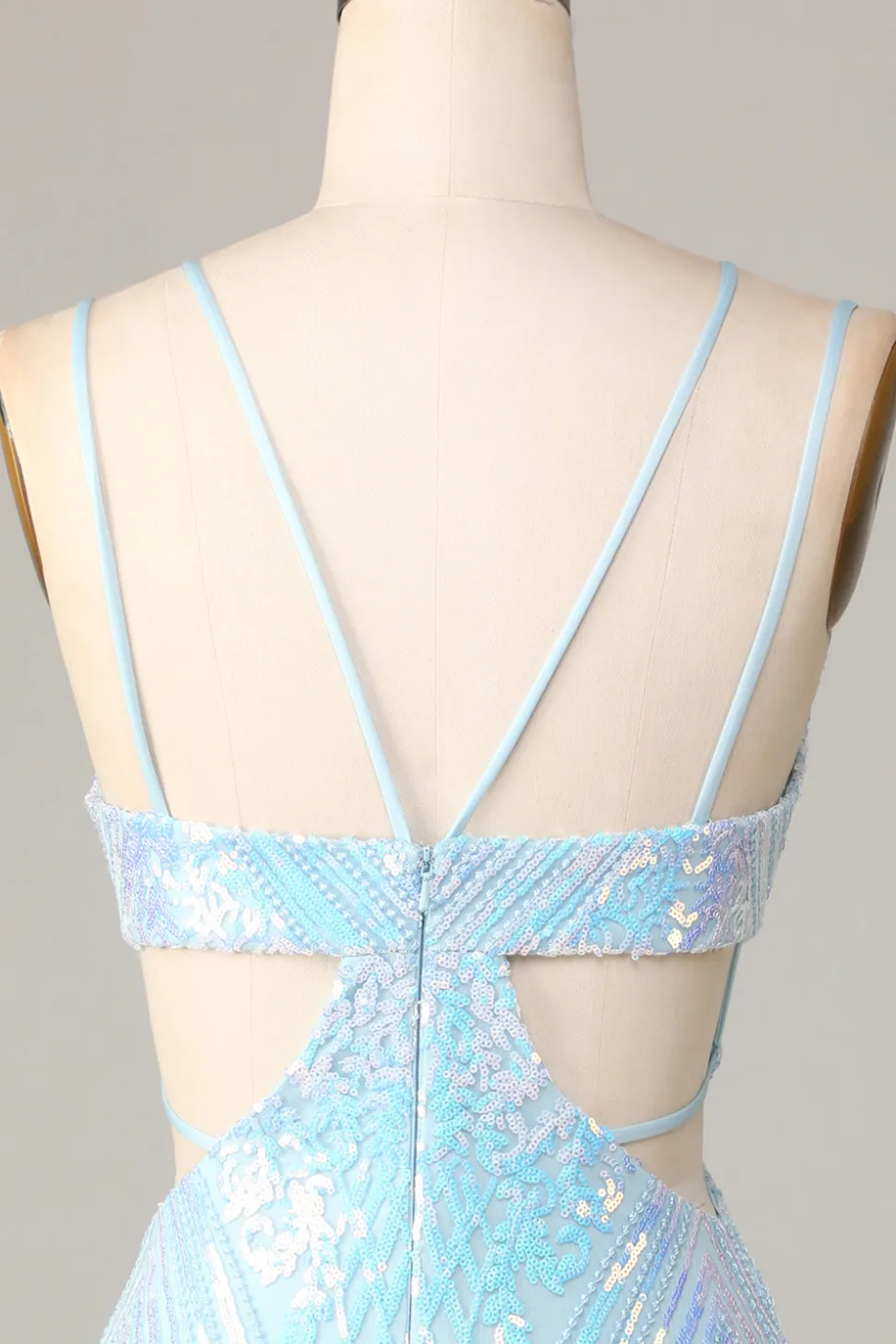 Tão deslumbrante Bodycon Esparguete Correias Blue Sequins Short Homecoming Dress