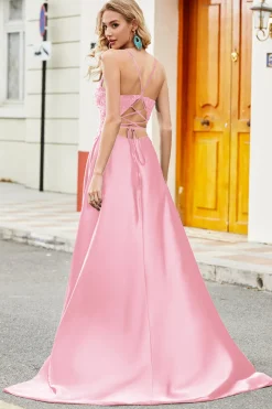 Trendy A Line Esparguete Correias Pavão Verde Vestido Longo Baile de Formatura com Apliques
