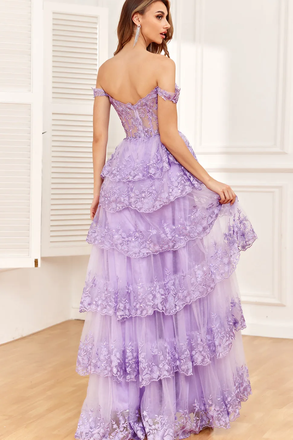 Trendy A Line Off the Shoulder Fuchsia Corset Prom Dress com Split Front