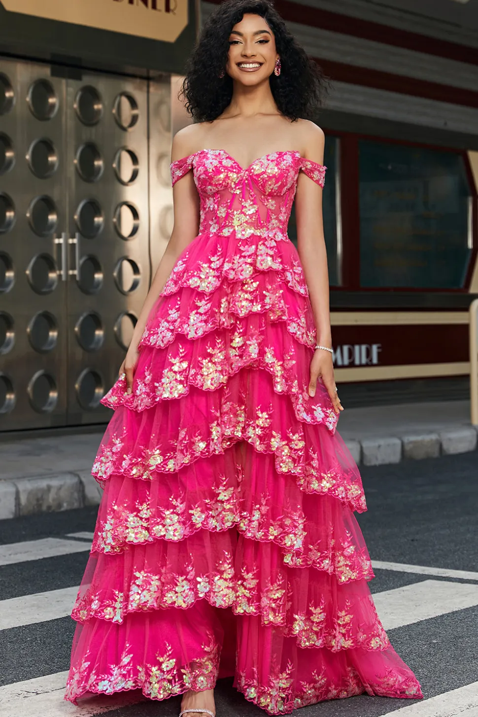 Trendy A Line Off the Shoulder Fuchsia Corset Prom Dress com Split Front