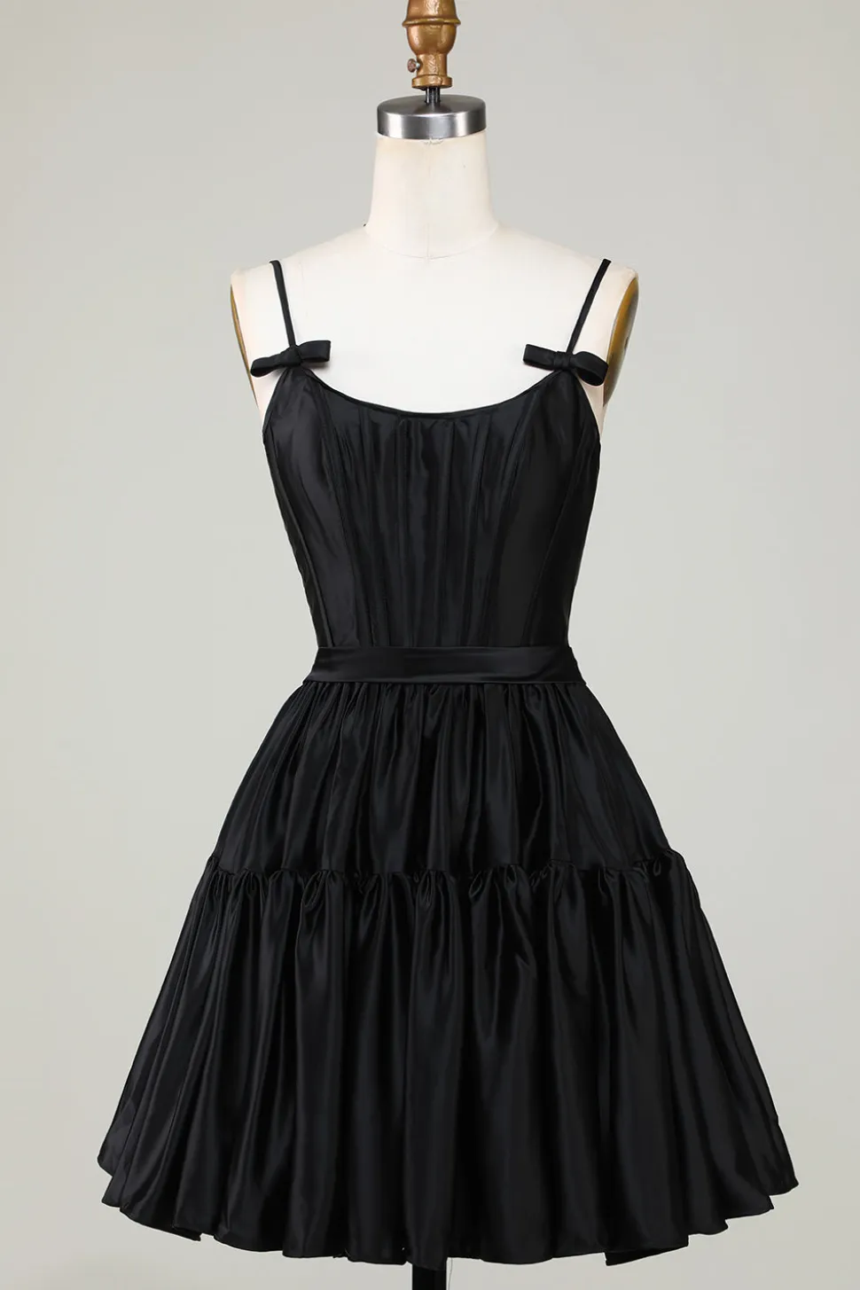 Trendy A-Line Esparguete Correias Preto Vestido Curto Homecoming