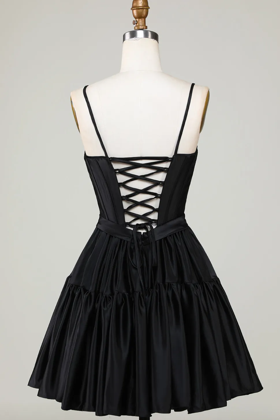 Trendy A-Line Esparguete Correias Preto Vestido Curto Homecoming