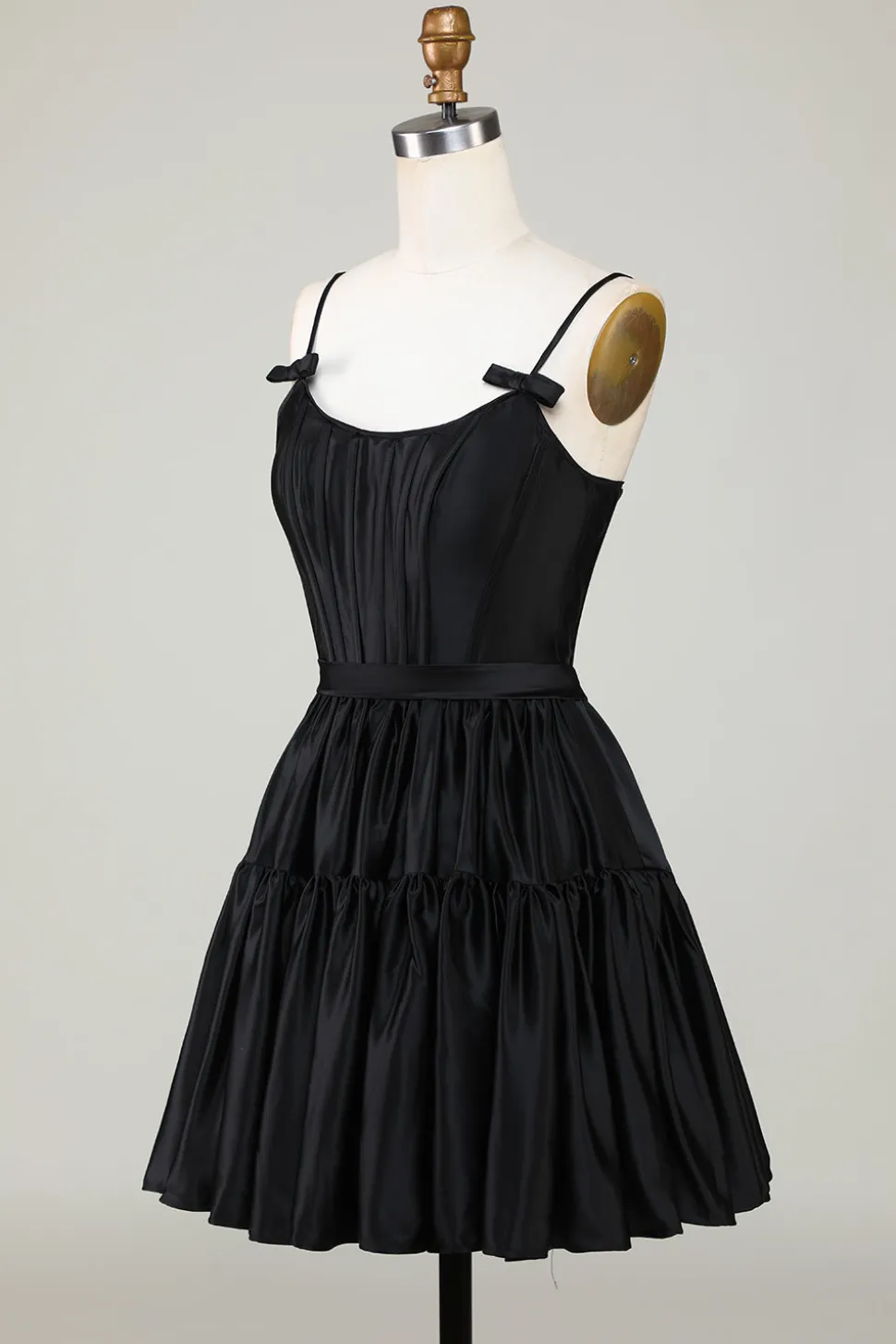 Trendy A-Line Esparguete Correias Preto Vestido Curto Homecoming