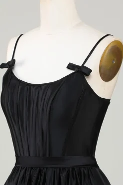 Trendy A-Line Esparguete Correias Preto Vestido Curto Homecoming