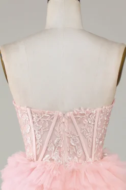 Trendy A-Line Sweetheart Pink Vestido Curto Homecoming com Folhos