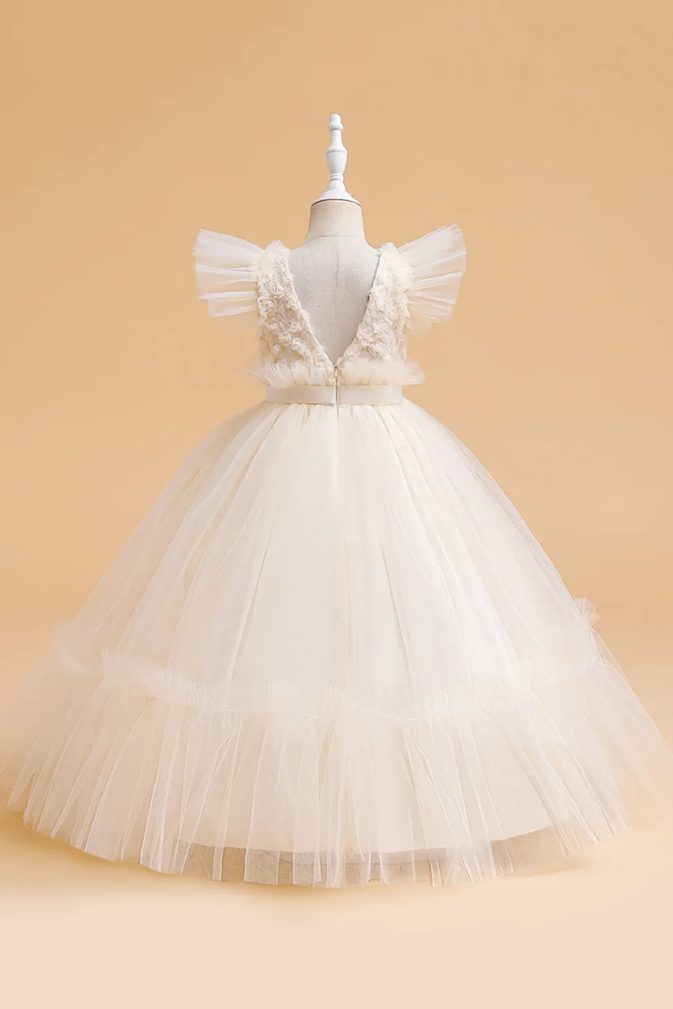 Tule A Line Champagne Girl Dress com Arco
