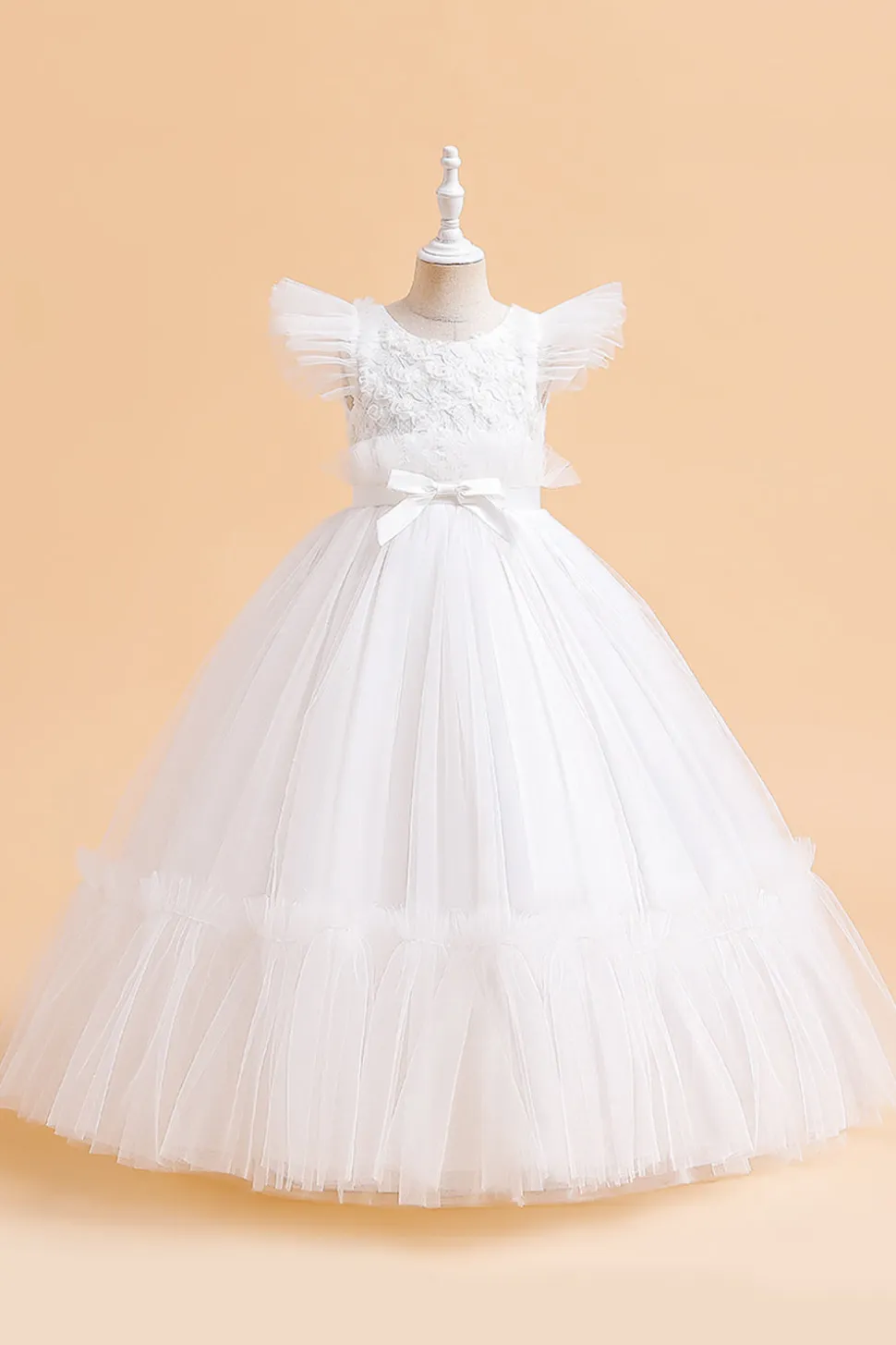 Tule A Line Champagne Girl Dress com Arco
