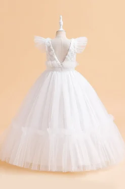 Tule A Line Champagne Girl Dress com Arco