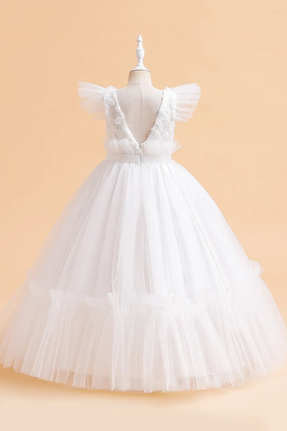 Tule A Line Champagne Girl Dress com Arco