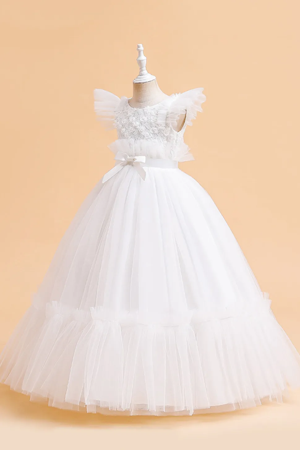 Tule A Line Champagne Girl Dress com Arco