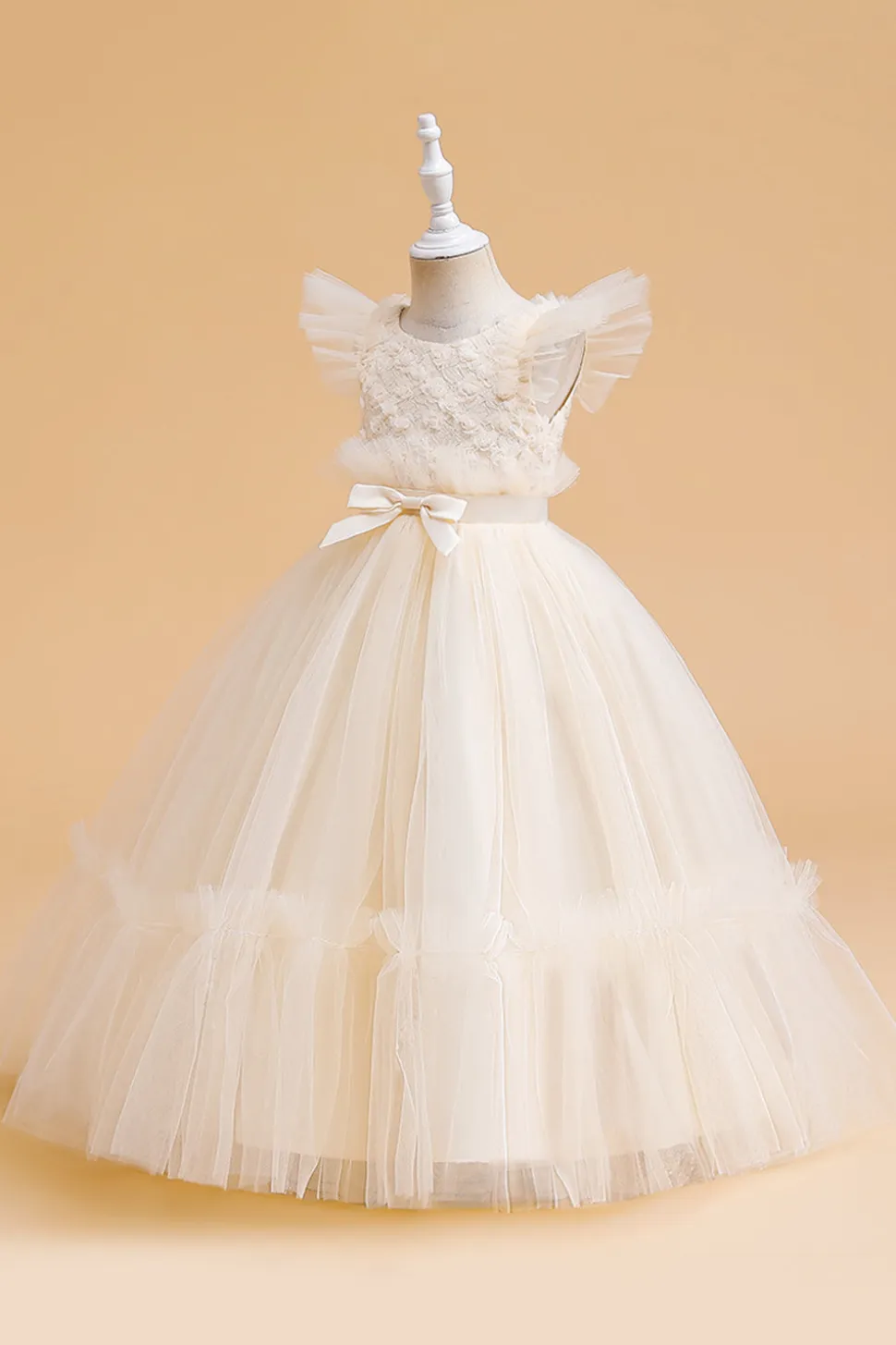 Tule A Line Champagne Girl Dress com Arco