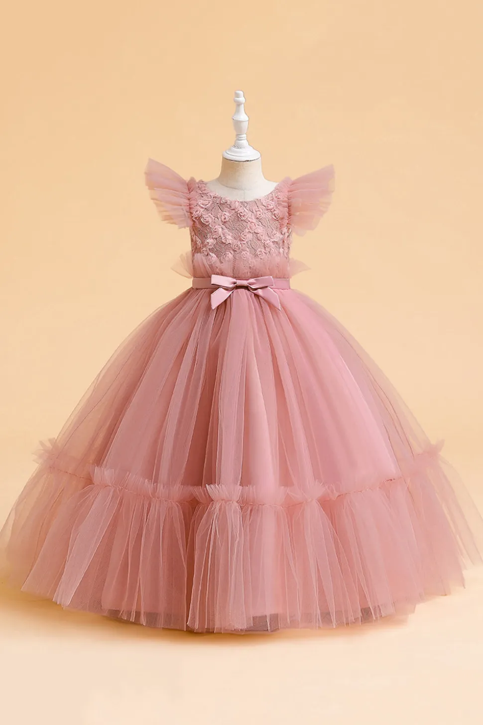 Tule A Line Champagne Girl Dress com Arco