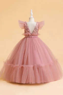Tule A Line Champagne Girl Dress com Arco
