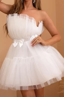 Tule Branco Sem Cintas Vestido de Formatura