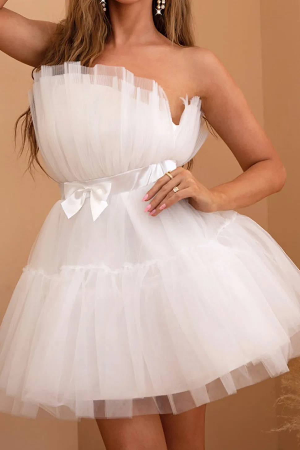 Tule Branco Sem Cintas Vestido de Formatura